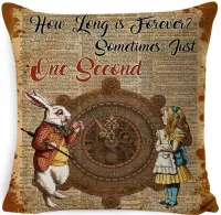 Декоративная наволочка «Алиса в стране чудес»  с рисунком кролика в газете  45х45