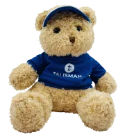 Медведь бежевый в синей футболке