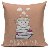 Декоративная наволочка с надписью Books+Tea  45х45
