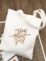 Сумка - шоппер в  золотистом цвете  на английском языке