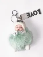 Брелок МЕХОВАЯ КУКЛА бирюзовый