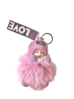Брелок МЕХОВАЯ КУКЛА розово-фиолетовый