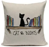 Декоративная наволочка с надписью Cat&Books  45х45