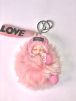 Брелок МЕХОВАЯ КУКЛА розовый