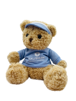 Медведь бежевый в сиреневой футболке