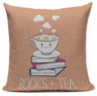 Декоративная наволочка с надписью Books+Tea  45х45