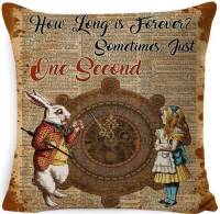 Декоративная наволочка «Алиса в стране чудес»  с рисунком кролика в газете  45х45 Декоративная наволочка «Алиса в стране чудес»  с рисунком кролика в газете  45х45