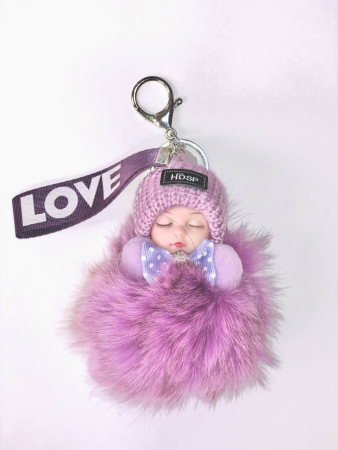 Брелок МЕХОВАЯ КУКЛА сиреневый