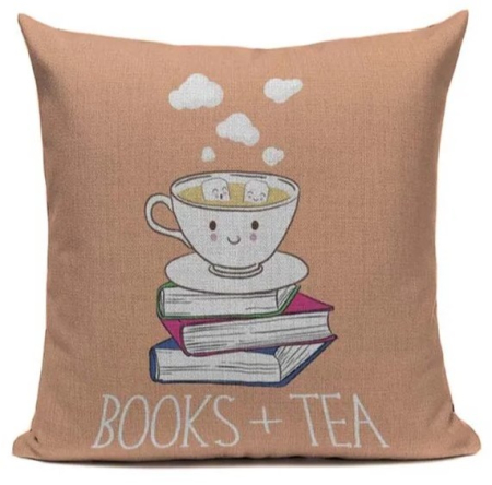 Декоративная наволочка с надписью Books+Tea  45х45