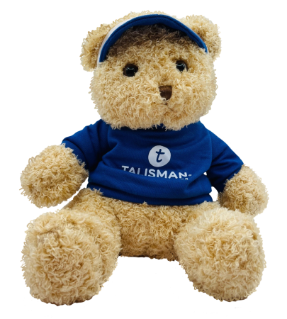 Медведь бежевый в синей футболке